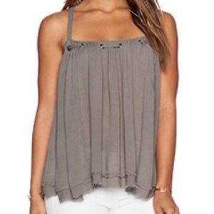 Free People green gauze raw edge cami top size medium